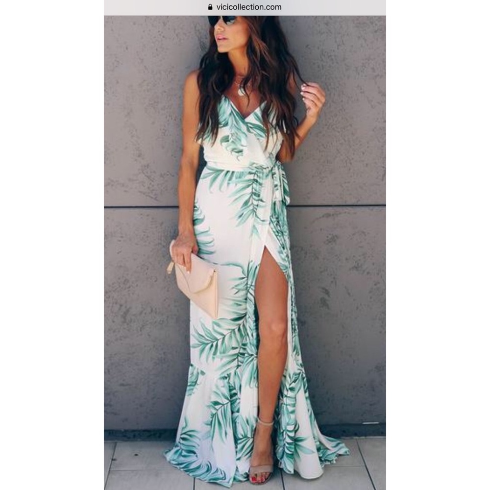 Where Waves Break Palm Wrap Dress
